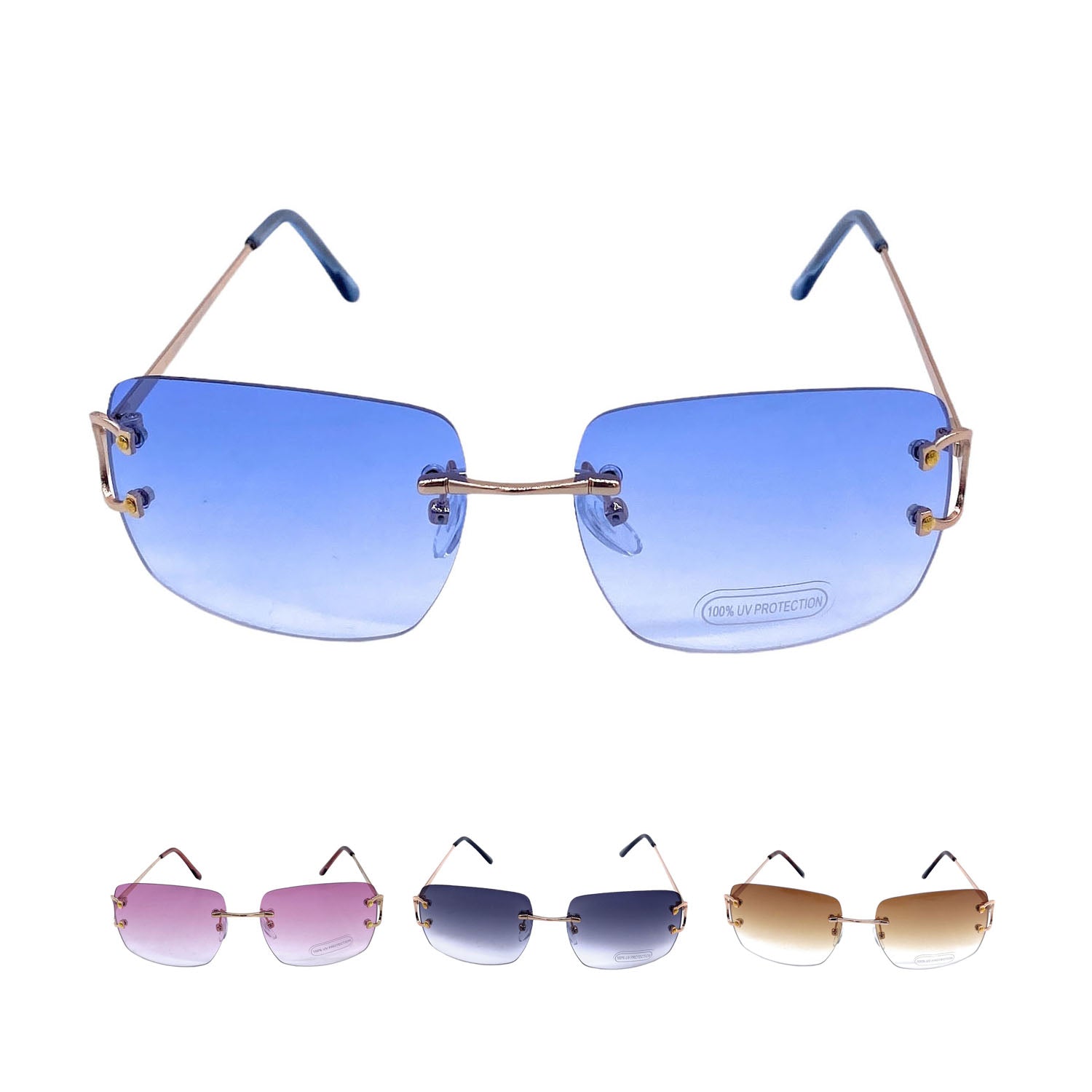 Empire Cove Rimless Sunglasses Gradient Square Retro Frameless UV Prot