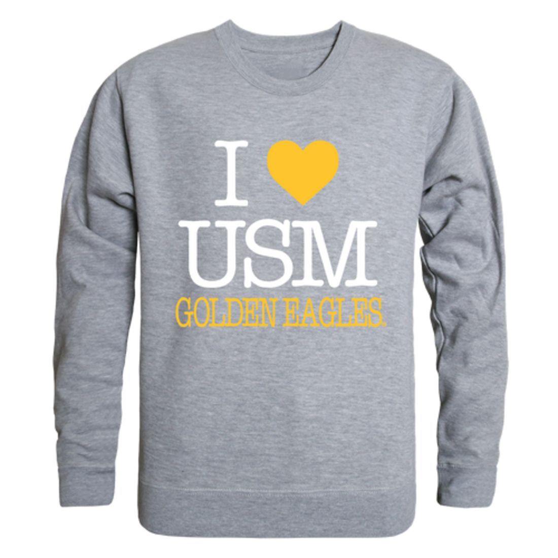 I Love USM University of Southern Mississippi Golden Eagles Crewneck Pullover Sweatshirt Sweater-Campus-Wardrobe