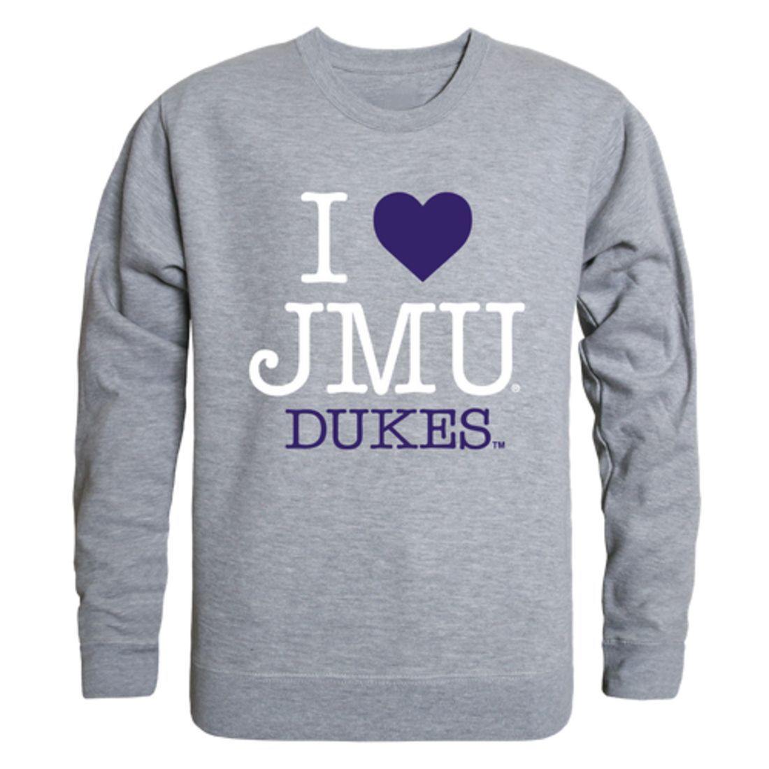 I Love JMU James Madison University Dukes Crewneck Pullover Sweatshirt Sweater-Campus-Wardrobe