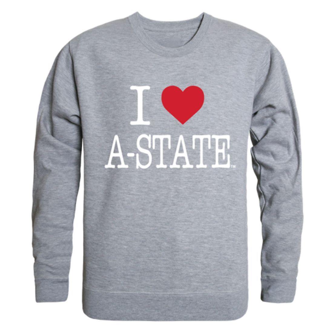 I Love Arkansas State University A-State Red Wolves Crewneck Pullover Sweatshirt Sweater-Campus-Wardrobe
