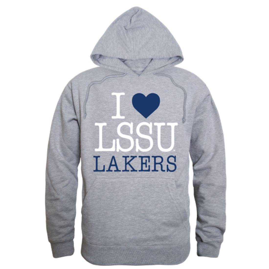 W Republic I Love LSSU Lake Superior State University Lakers Hoodie Sweatshirt, Heather Grey / Large