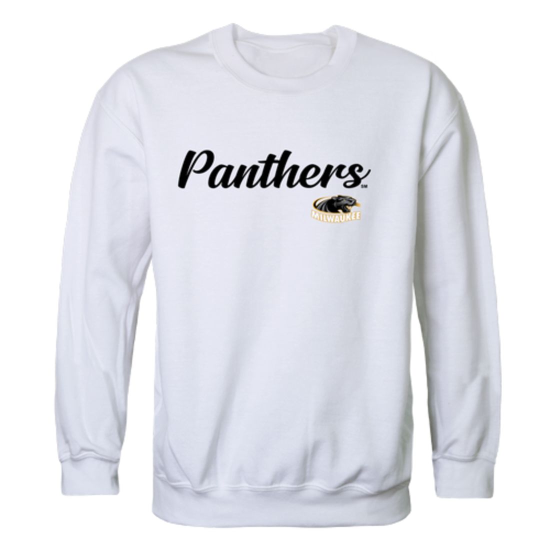 UW University of Wisconsin Milwaukee Panthers Script Crewneck Pullover Sweatshirt Sweater Black-Campus-Wardrobe