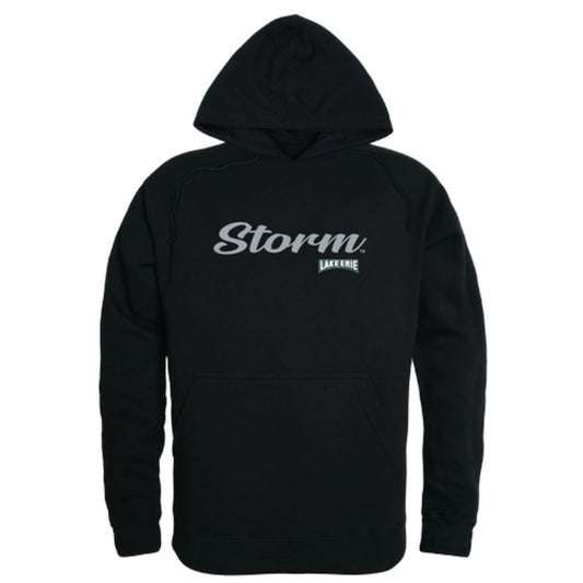 Lake Erie College Storm Mens Script Hoodie Sweatshirt Black-Campus-Wardrobe