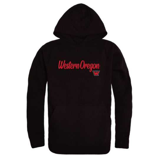 WOU Western Oregon University Wolves Mens Script Hoodie Sweatshirt Black-Campus-Wardrobe