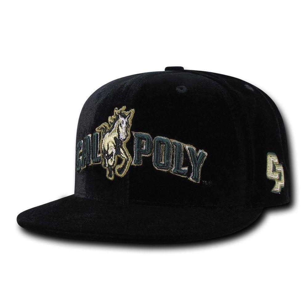 NCAA Cal Poly Mustangs University Velvet Snapback Caps Hats Black