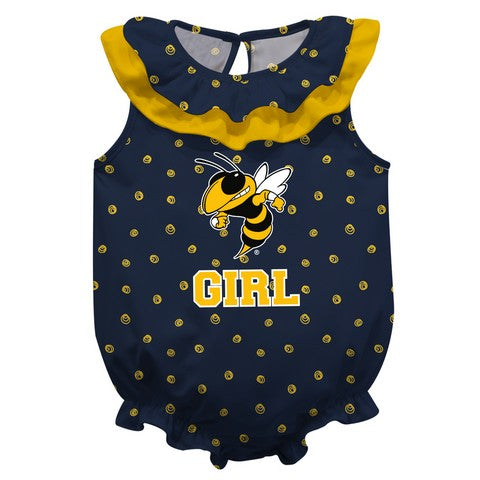Georgia Tech Swirls Yellow Girls Sleeveless One Piece Jumpsuit by Vive La Fete