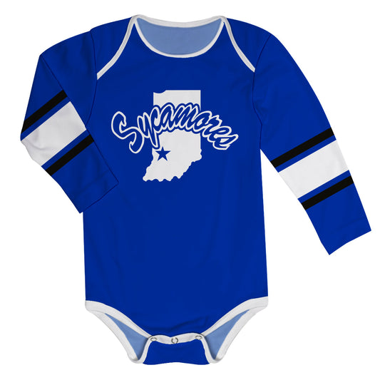 Indiana State University Stripes Blue Long Sleeve One Piece Jumpsuit by Vive La Fete