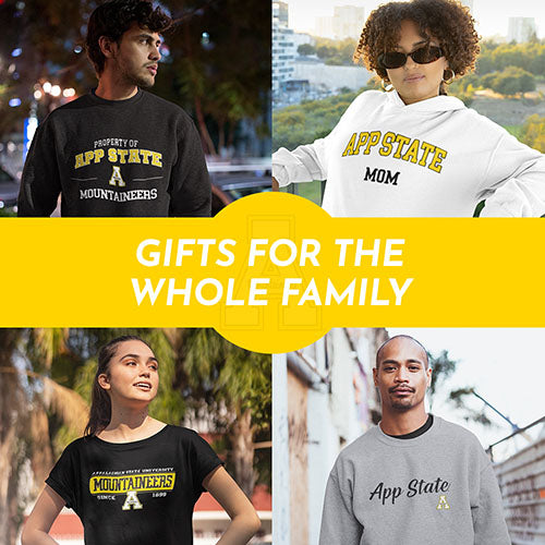 Gifts for the Whole Family. People wearing apparel from Appalachian App State University Mountaineers Apparel – Official Team Gear - Mobile Banner