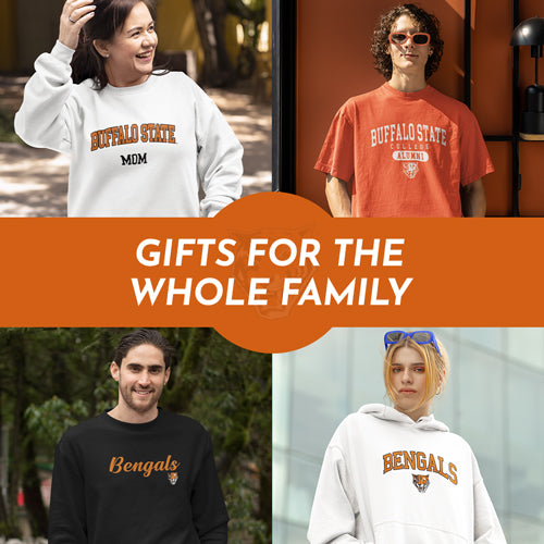 Gifts for the Whole Family. People wearing apparel from SUNY Buffalo State College Bengals Apparel - Official Team Gear - Mobile Banner