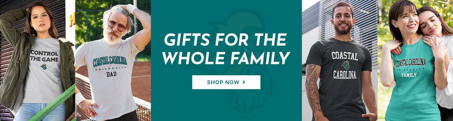 Gifts for the whole family. People wearing apparel from CCU Coastal Carolina University Chanticleers Apparel – Official Team Gear