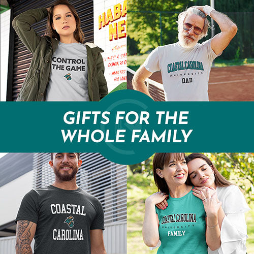 Gifts for the whole family. People wearing apparel from CCU Coastal Carolina University Chanticleers Apparel – Official Team Gear - Mobile Banner