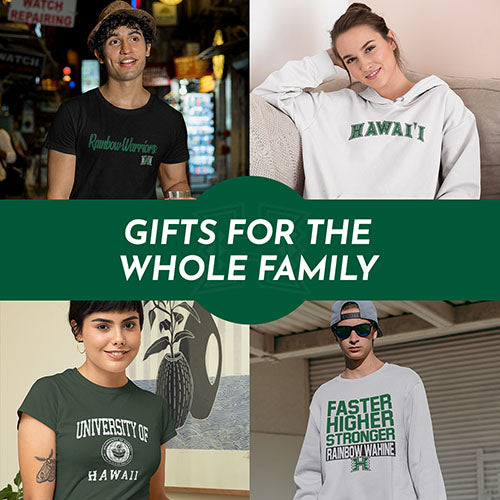 Gifts for the whole family. People wearing apparel from University of Hawaii Rainbow Warriors - Mobile Banner