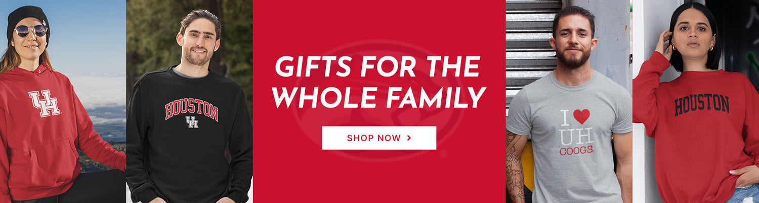 Gifts for the whole family. People wearing apparel from UH University of Houston Cougars