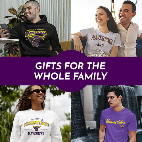Gifts for the whole family. People wearing apparel from Minnesota State University Mankato Mavericks - Mobile Banner