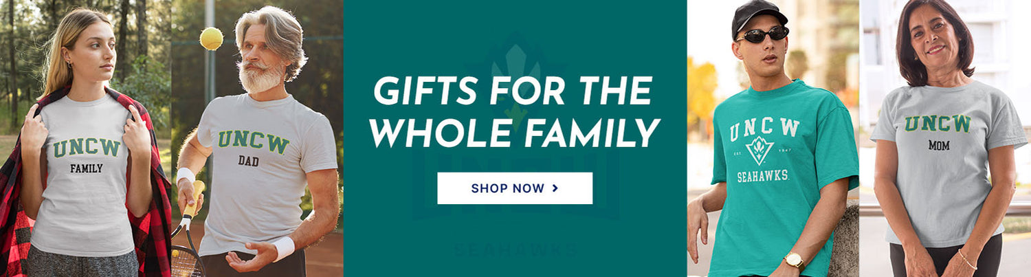 Gifts for the whole family. People wearing apparel from UNCW University of North Carolina at Wilmington Seahawks Apparel – Official Team Gear