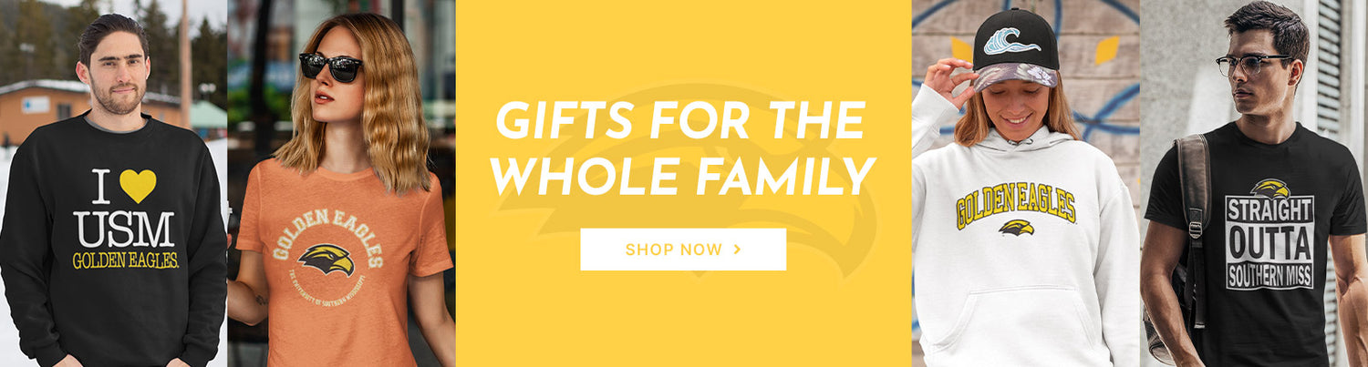 Gifts for the Whole Family. People wearing apparel from USM University of Southern Mississippi Golden Eagles
