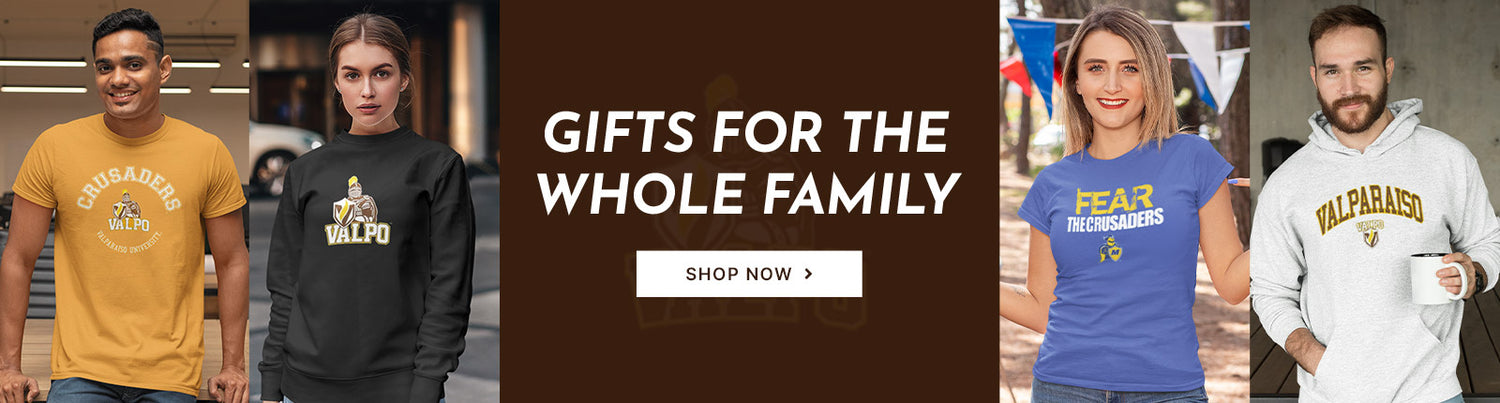 Gifts for the Whole Family. People wearing apparel from Valparaiso University Crusaders