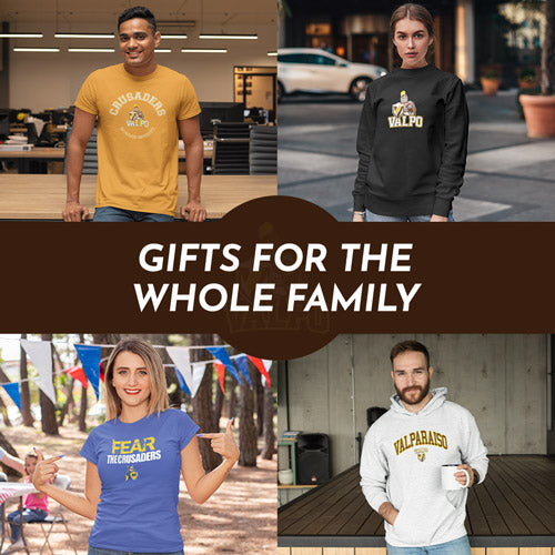 Gifts for the Whole Family. People wearing apparel from Valparaiso University Crusaders - Mobile Banner
