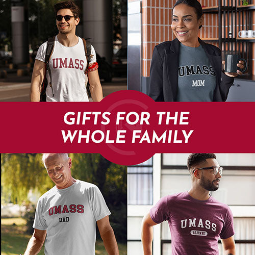 Gifts for the Whole Family. People wearing apparel from UMASS University of Massachusetts Amherst Minutemen Apparel – Official Team Gear - Mobile Banner