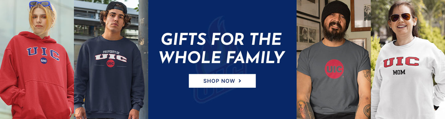 Gifts for the Whole Family. People wearing apparel from UIC University of Illinois at Chicago Flames