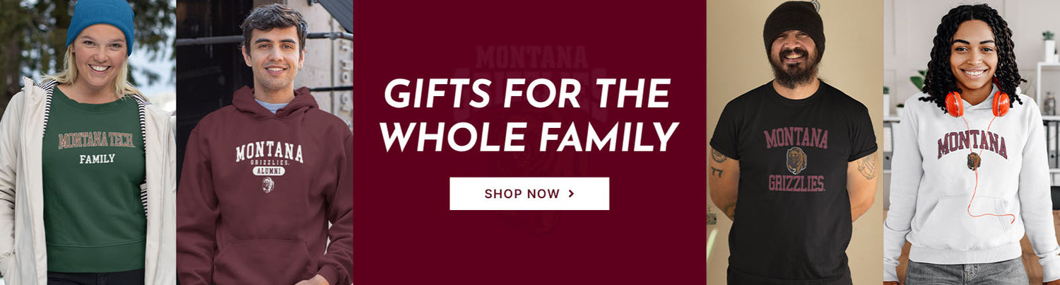 Gifts for the whole family. People wearing apparel from University of Montana Grizzlies