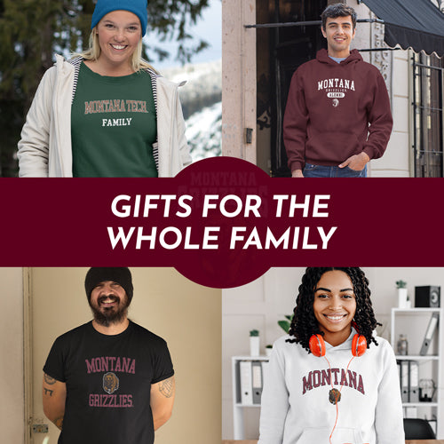 Gifts for the whole family. People wearing apparel from University of Montana Grizzlies Apparel – Official Team Gear - Mobile Banner