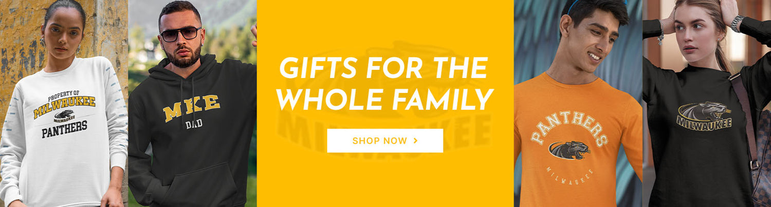 Gifts for the whole family. People wearing apparel from University of Wisconsin Milwaukee Panthers