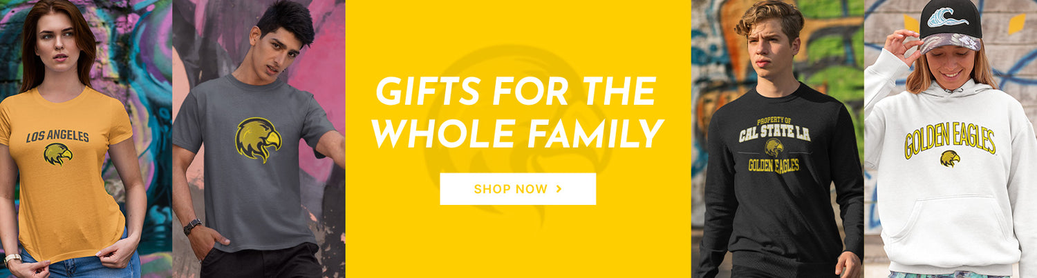 Gifts for the Whole Family. People wearing apparel from California State University Los Angeles Golden Eagles