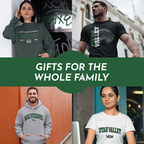 Gifts for the Whole Family. People wearing apparel from Utah Valley University Wolverines Apparel – Official Team Gear - Mobile Banner