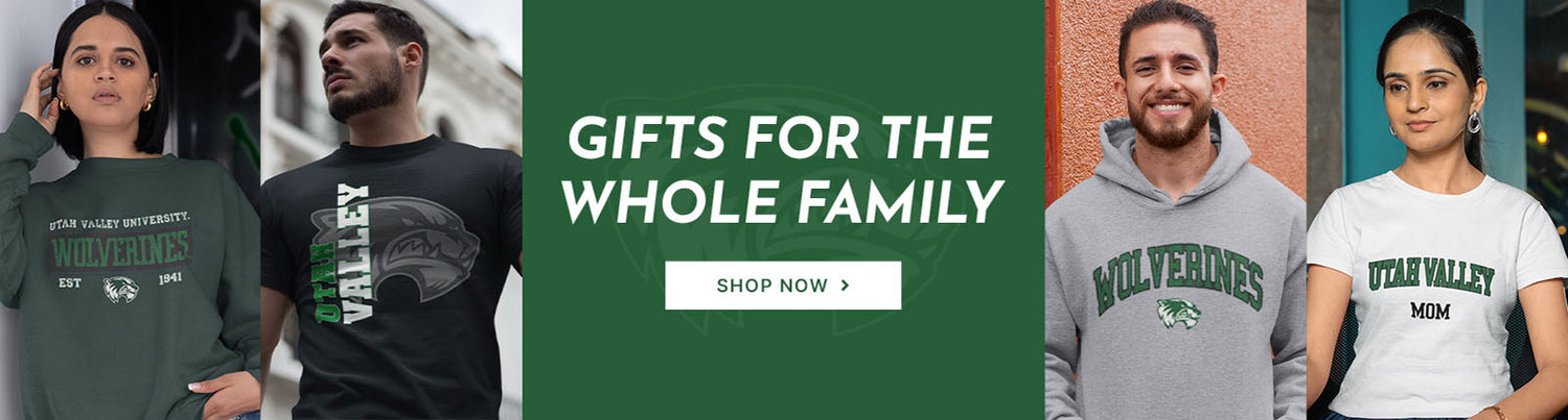 Gifts for the Whole Family. People wearing apparel from Utah Valley University Wolverines Apparel – Official Team Gear