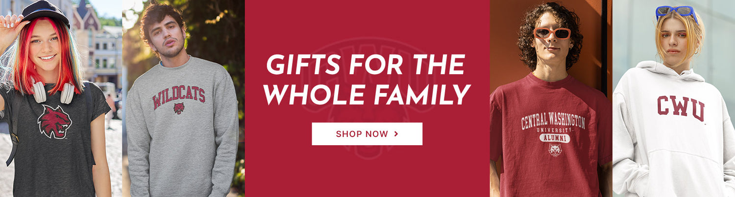 Gifts for the Whole Family. People wearing apparel from CWU Central Washington University Wildcats