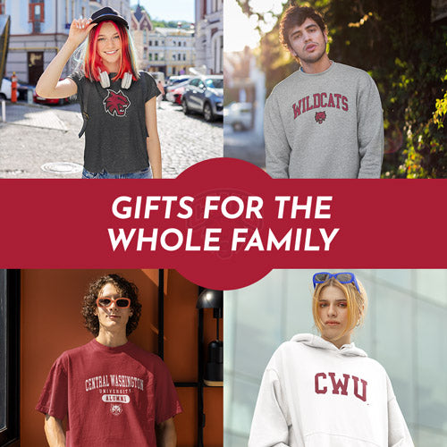 Gifts for the whole family. People wearing apparel from CWU Central Washington University Wildcats - Mobile Banner