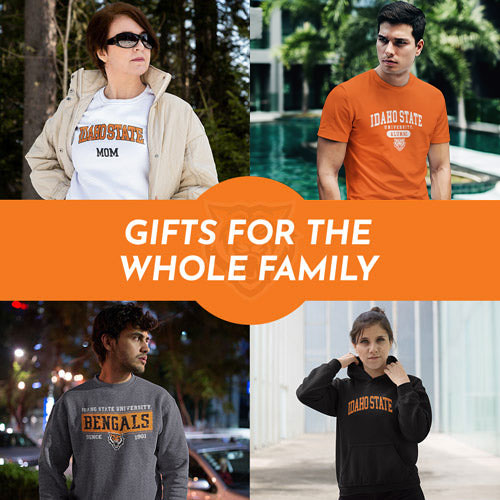 Gifts for the Whole Family. People wearing apparel from Idaho State University Bengals Apparel – Official Team Gear - Mobile Banner