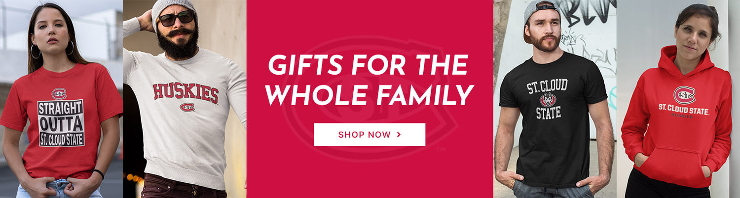 Gifts for the Whole Family. People wearing apparel from St. Cloud State University, Huskies Apparel – Official Team Gear