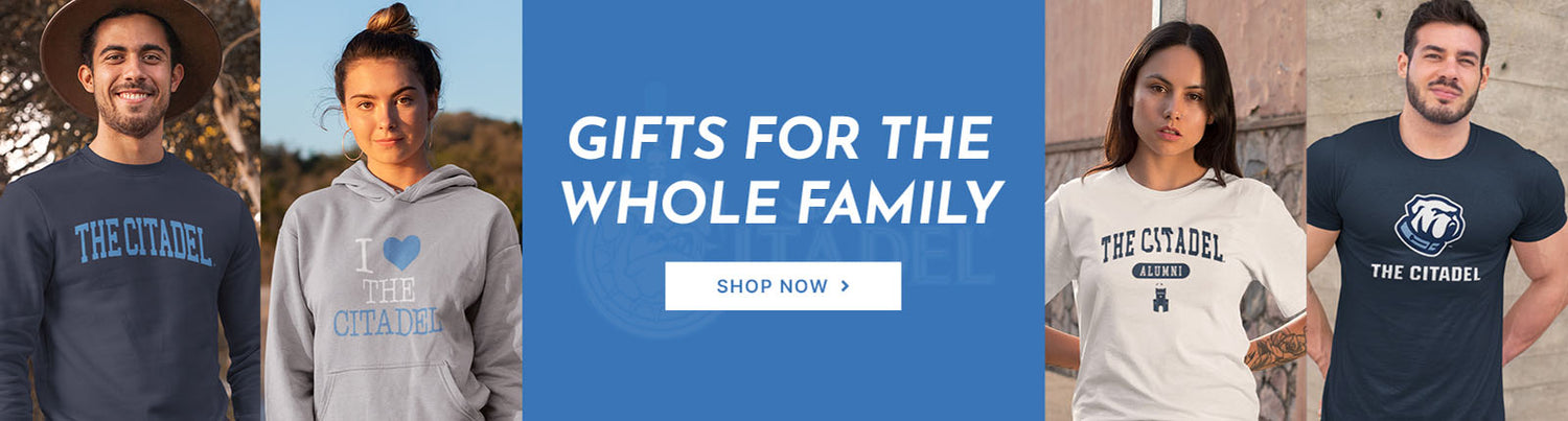 Gifts for the whole family. People wearing apparel from The Citadel Bulldogs