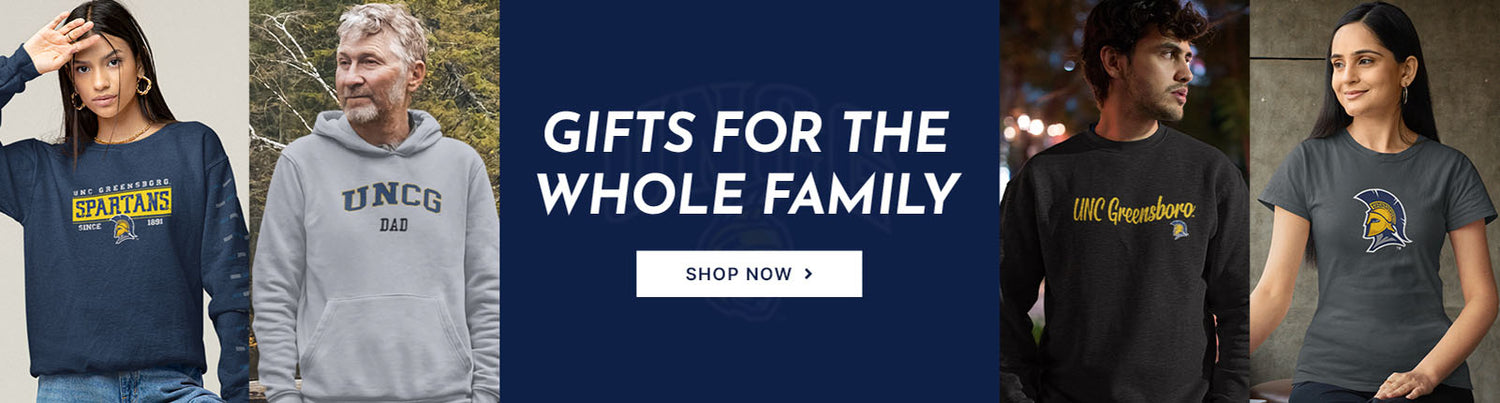 Gifts for the Whole Family. People wearing apparel from UNCG University of North Carolina at Greensboro Spartans