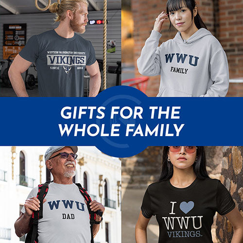 Gifts for the Whole Family. People wearing apparel from WWU Western Washington University Vikings Apparel – Official Team Gear - Mobile Banner