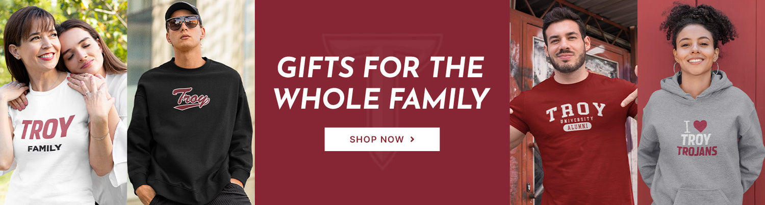Gifts for the Whole Family. People wearing apparel from Troy University Trojans