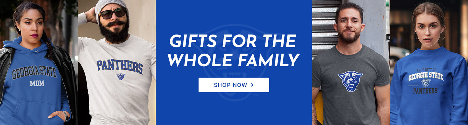 Gifts for the Whole Family. People wearing apparel from GSU Georgia State University Panthers