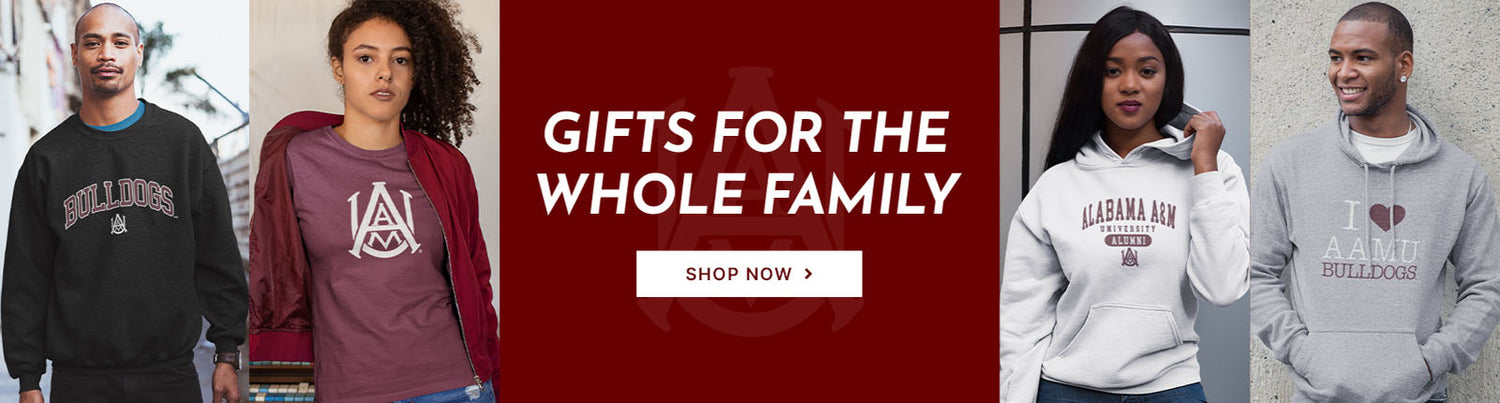 Gifts for the Whole Family. People wearing apparel from AAMU Alabama A&M University Bulldogs