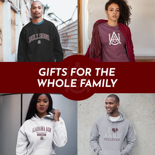 Gifts for the Whole Family. People wearing apparel from Alabama A&M University Bulldogs Apparel – Official Team Gear - Mobile Banner