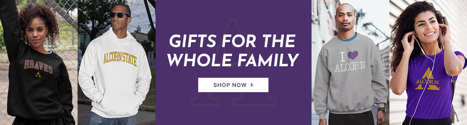 Gifts for the Whole Family. People wearing apparel from Alcorn State University Braves