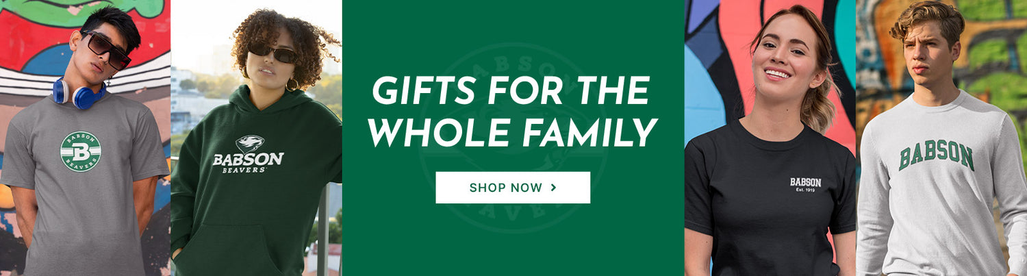 Gifts for the Whole Family. People wearing apparel from Babson College Beavers