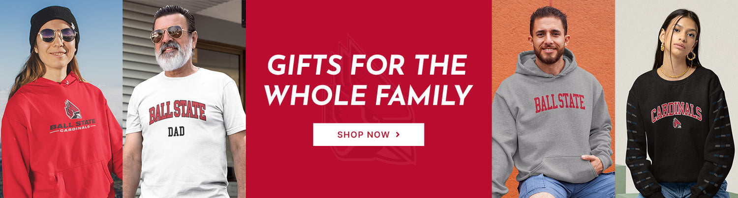 Gifts for the Whole Family. People wearing apparel from BSU Ball State University Cardinals