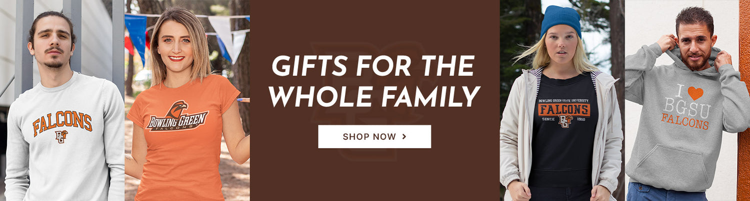 Gifts for the Whole Family. People wearing apparel from BGSU Bowling Green State University Falcons