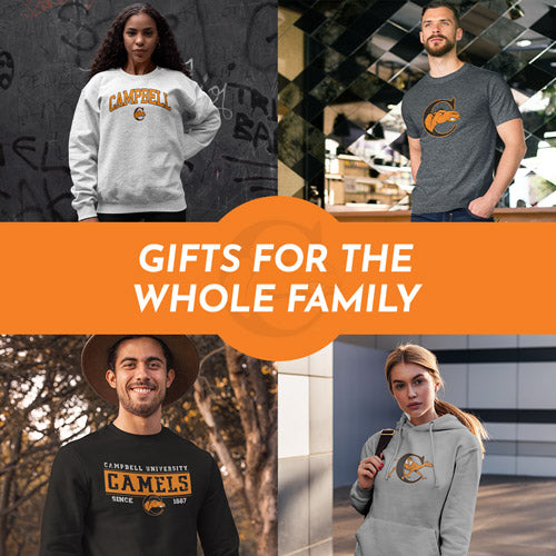 Gifts for the Whole Family. People wearing apparel from Campbell University Camels - Mobile Banner