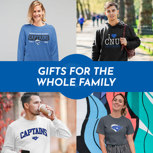 Gifts for the Whole Family. People wearing apparel from CNU Christopher Newport University Captains - Mobile Banner