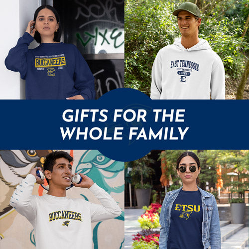 Gifts for the Whole Family. People wearing apparel from ETSU East Tennessee State University Buccaneers Apparel – Official Team Gear - Mobile Banner