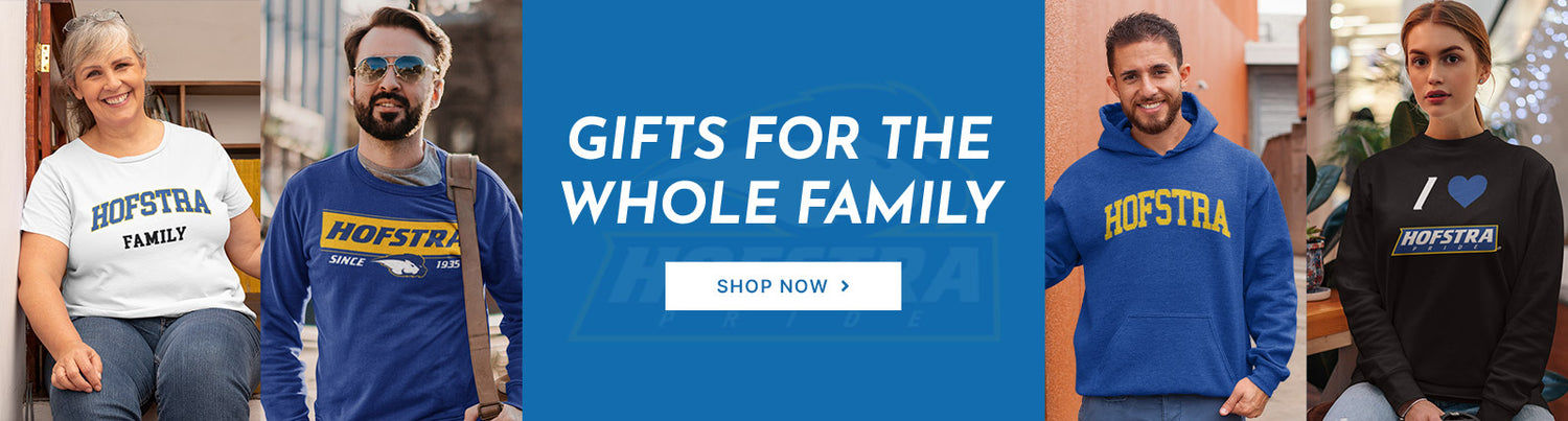 Gifts for the whole family. People wearing apparel from Hofstra University Pride