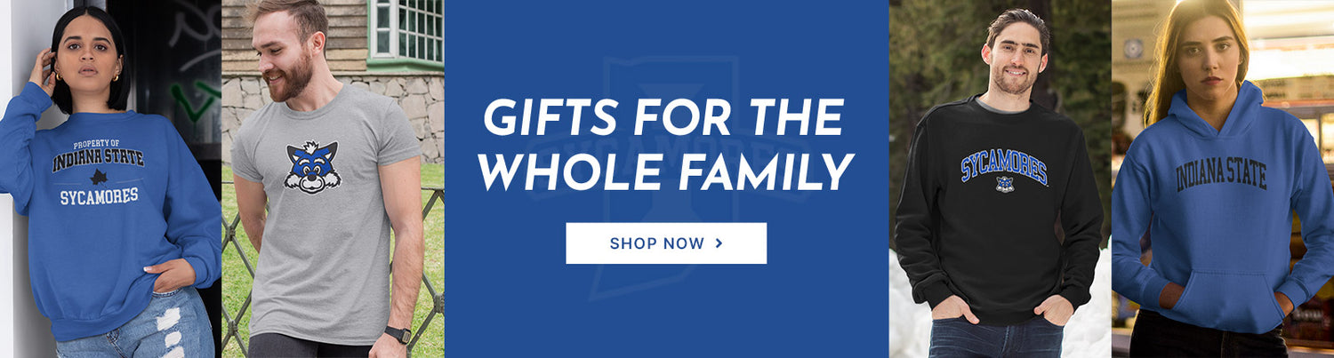 Gifts for the Whole Family. People wearing apparel from ISU Indiana State University Sycamores